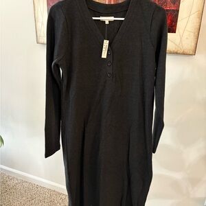 Long-Sleeve Henley Midi Dress